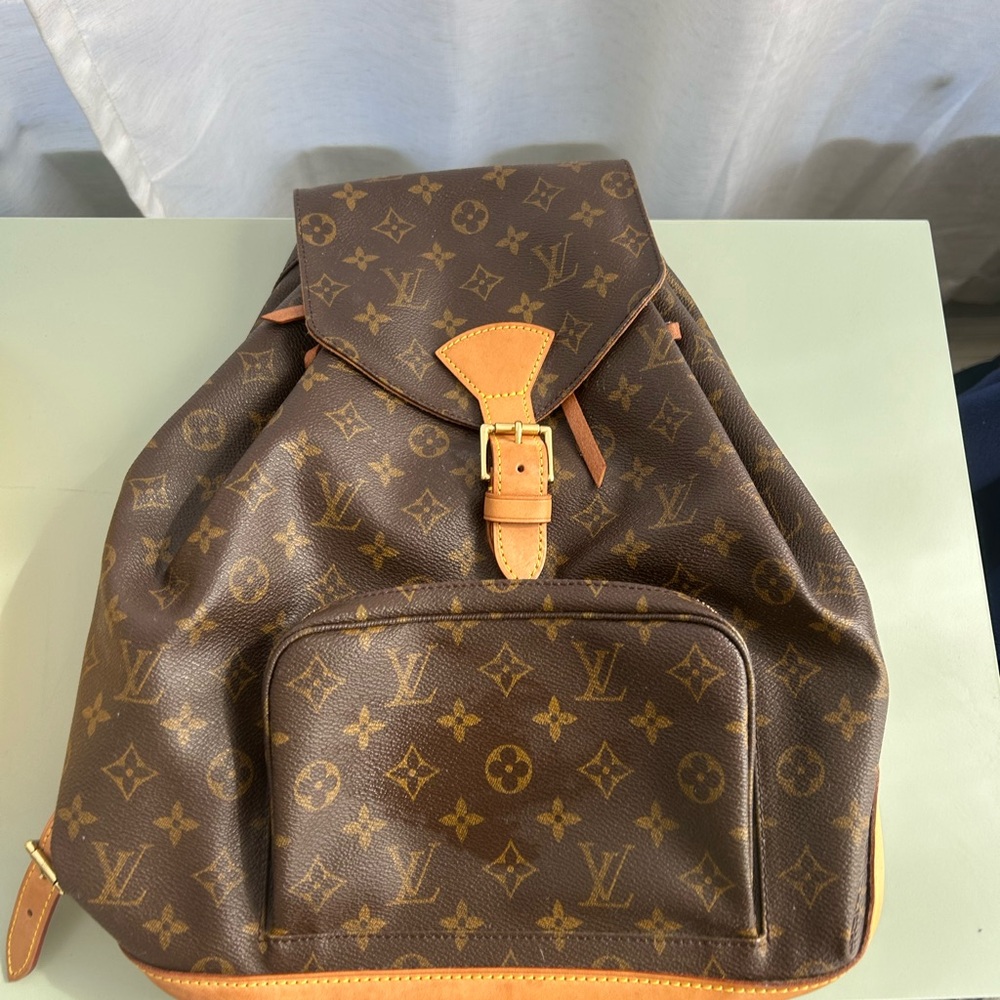 Louis Vuitton Monogram Canvas Backpack with Tan Leather Trim